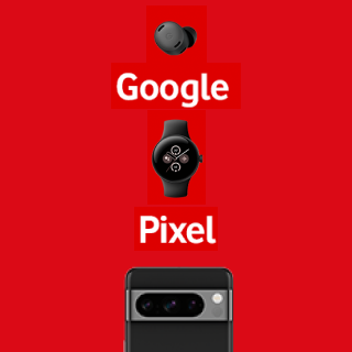 Imagem de um telemóvel, de um smartwatch e de uns auriculares