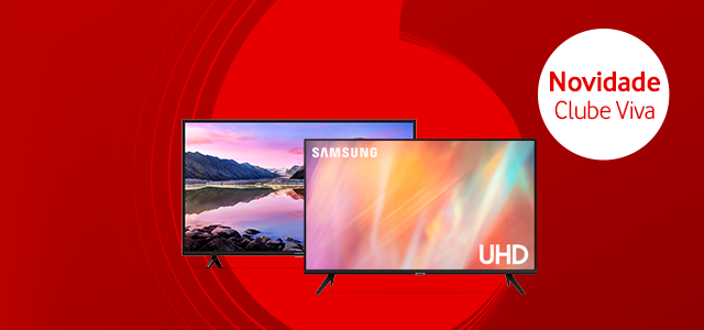 Imagem de fundo vermelho com TV Xiaomi e Samsung