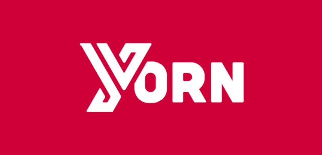 Logo Yorn sob um fundo rosa escuro