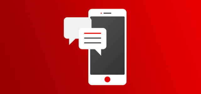Imagem gráfica de um smartphone com caixas de mensagens