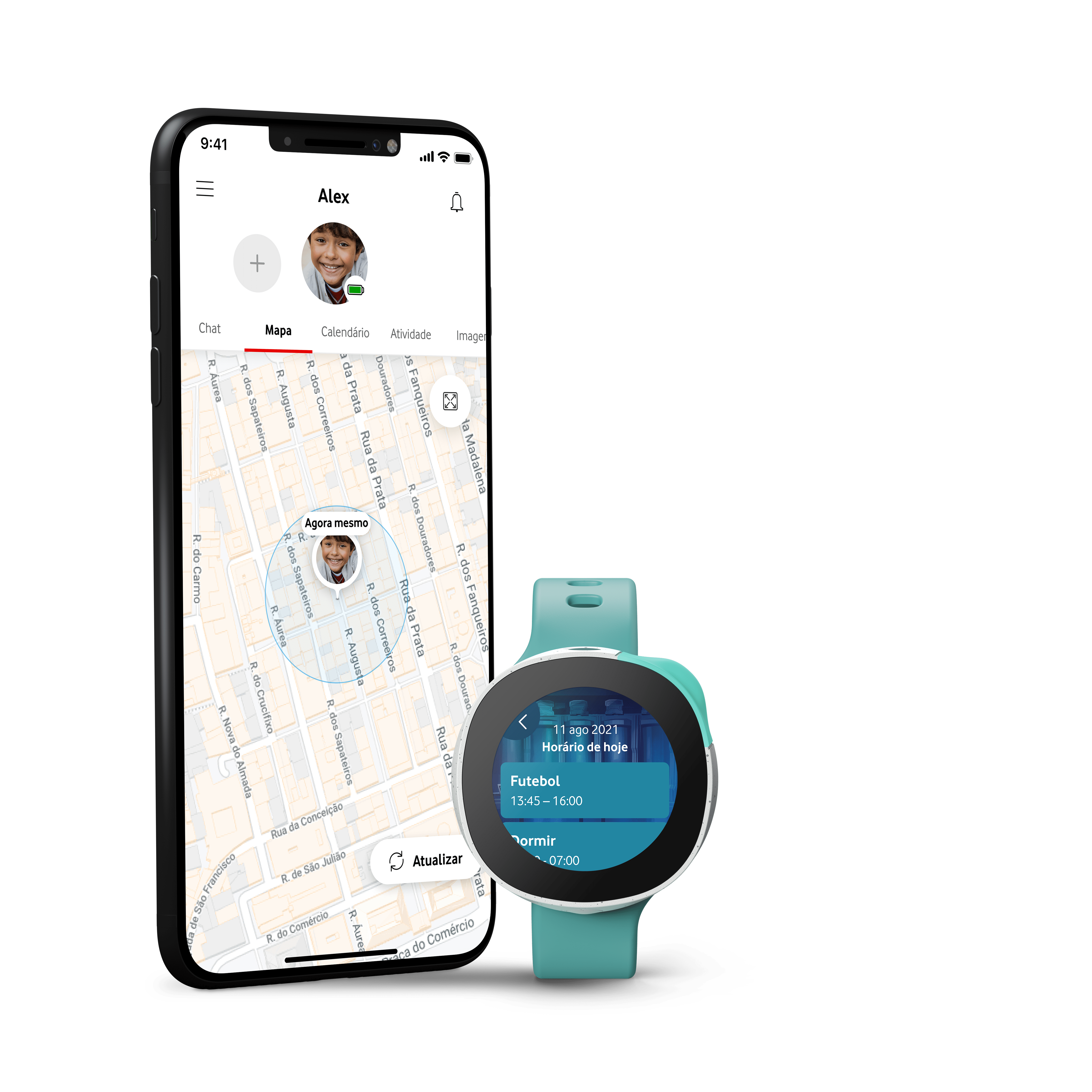 Smartwatch Neo a ser monitorizado num smartphone via GPS através da App Vodafone Smart 