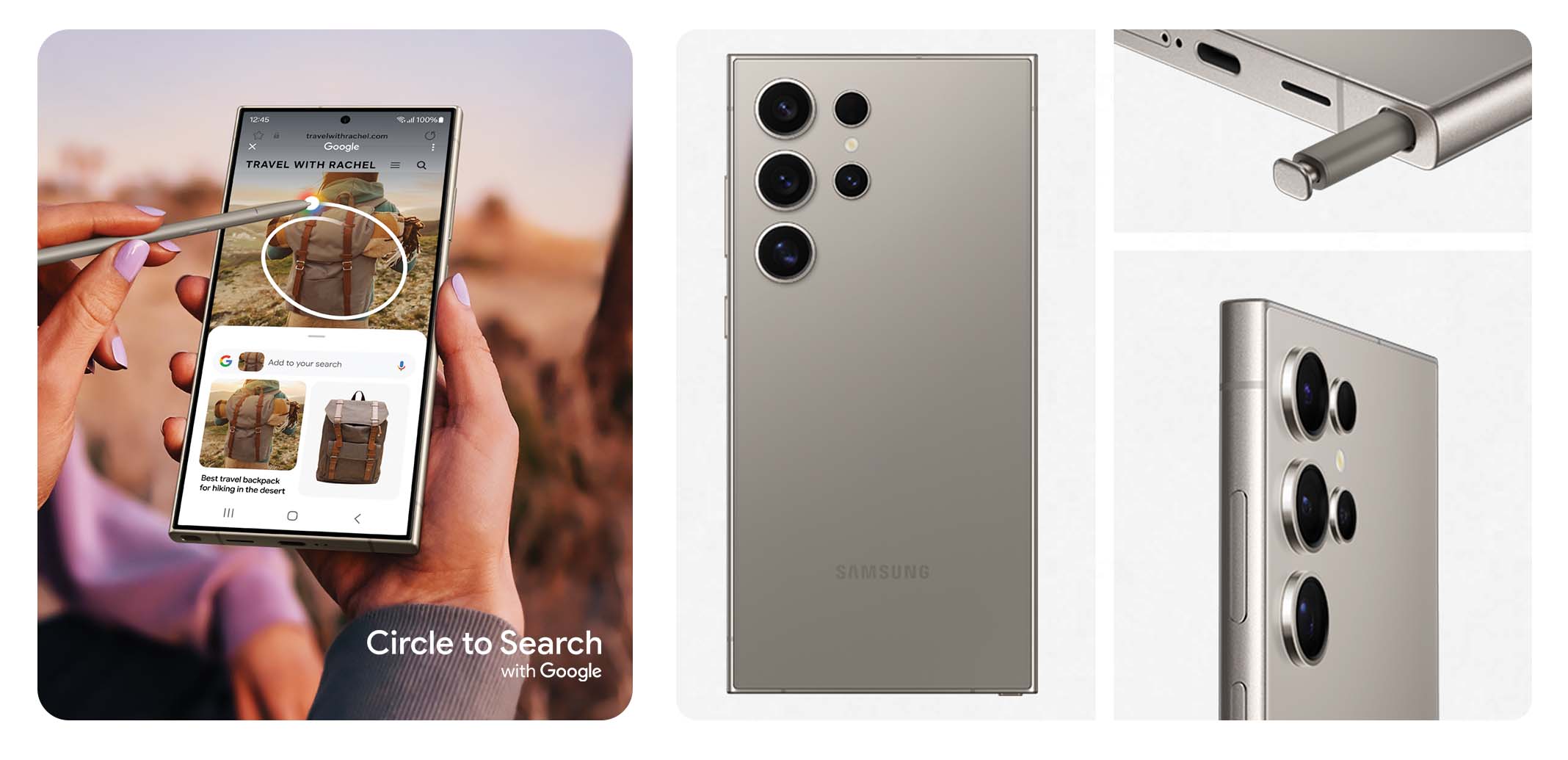 Imagem de umas mãos a utilizar a funcionalidade do Circle to Search num Galaxy S24 Ultra