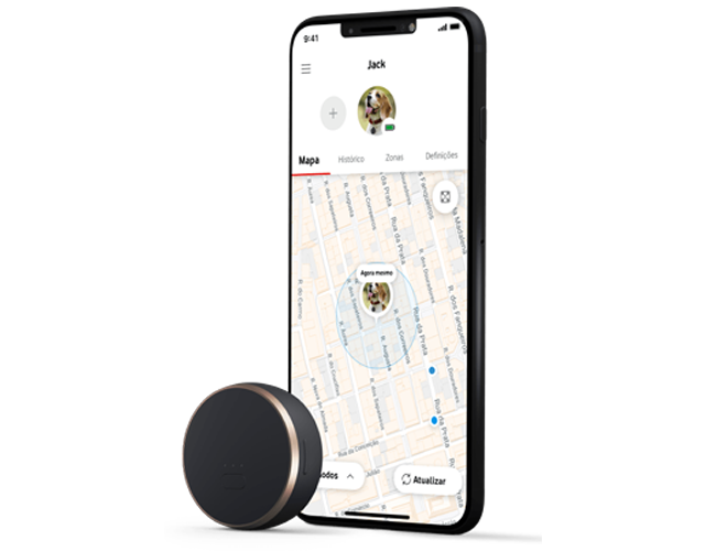 Localizador GPS inteligente Curve preto controlado por smartphone