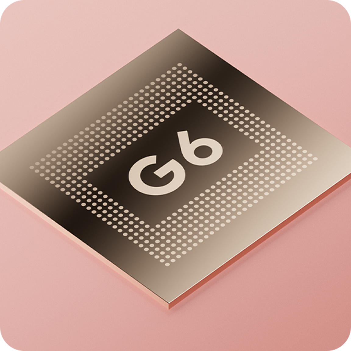 Vista em perspetiva do processador Google Tensor G6.
