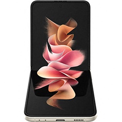 Samsung Galaxy Z Flip3 5G dobrado a 90º com o ecrã colorido
