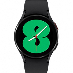 Smartwatch Galaxy Watch 4 preto com o mostrador a verde e preto