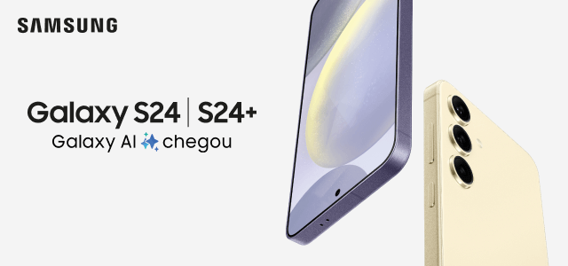  Imagem dos novos Samsung Galaxy S24 na cor cinzenta e amarela 
