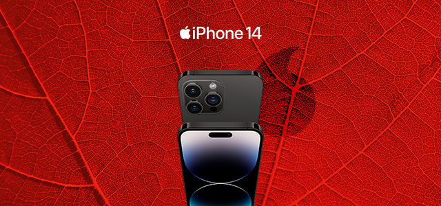  imagem de fundo vermelho com destaque o iPhone 14.